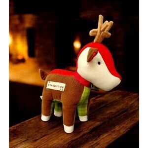 2008 Starbucks Christmas Plush Patchwork Deer 8" Reindeer Stuffed Animal Holiday